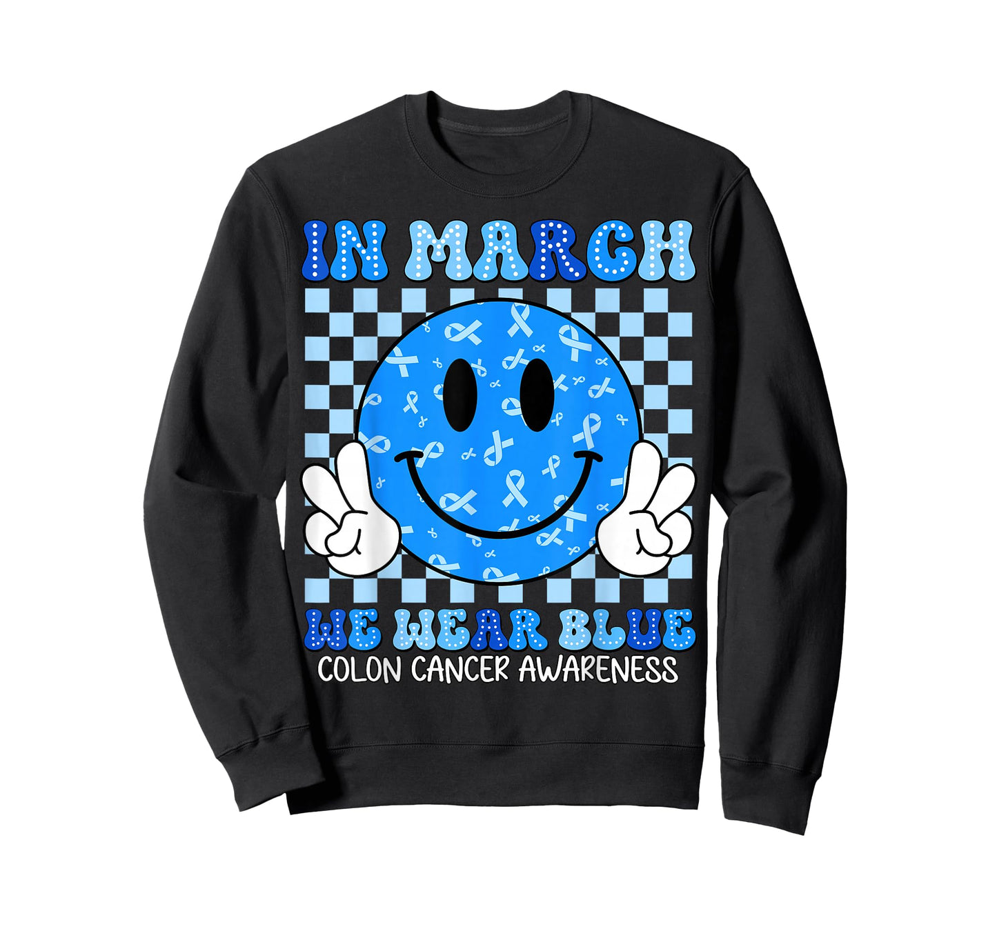 Retro in March We Wear Blue Ribbon Colon Cancer Awareness T-Shirt