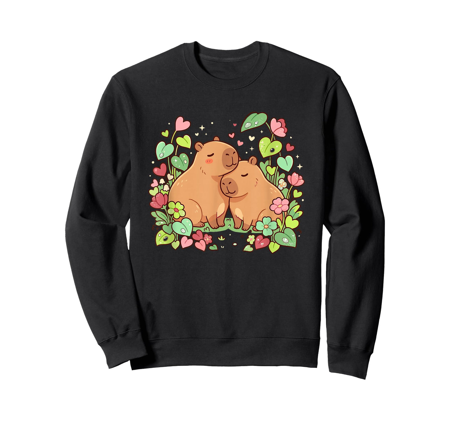 Capybara Couple Cute Valentine's Day Floral Heart T-Shirt