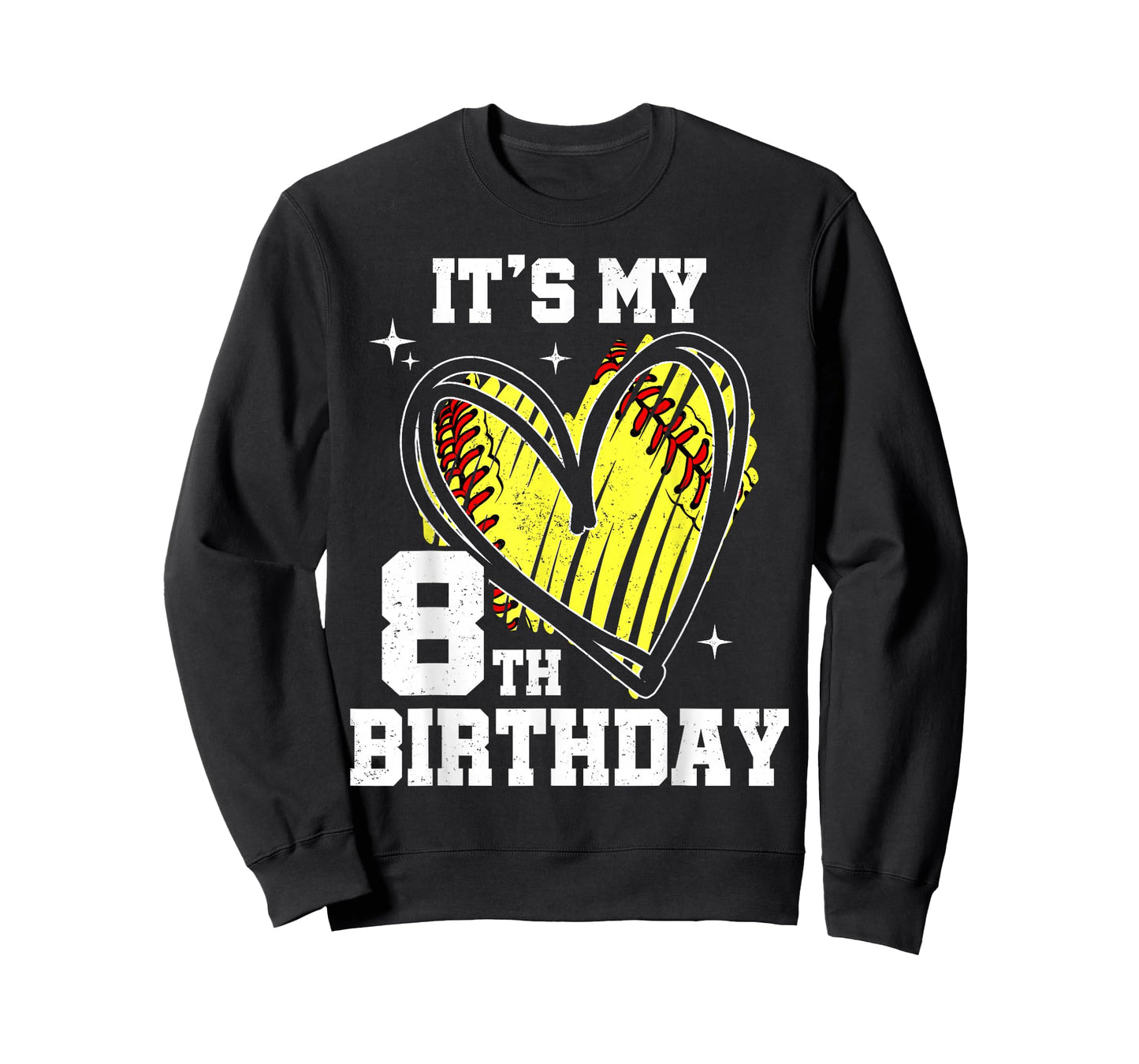 It's My 8th Birthday Softball Heart 8 Year Old Birthday T-Shirt