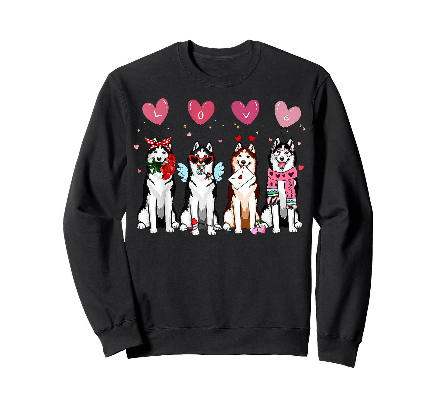 Valentine Siberian Husky Balloon Heart Dog Mom Animal Lover T-Shirt