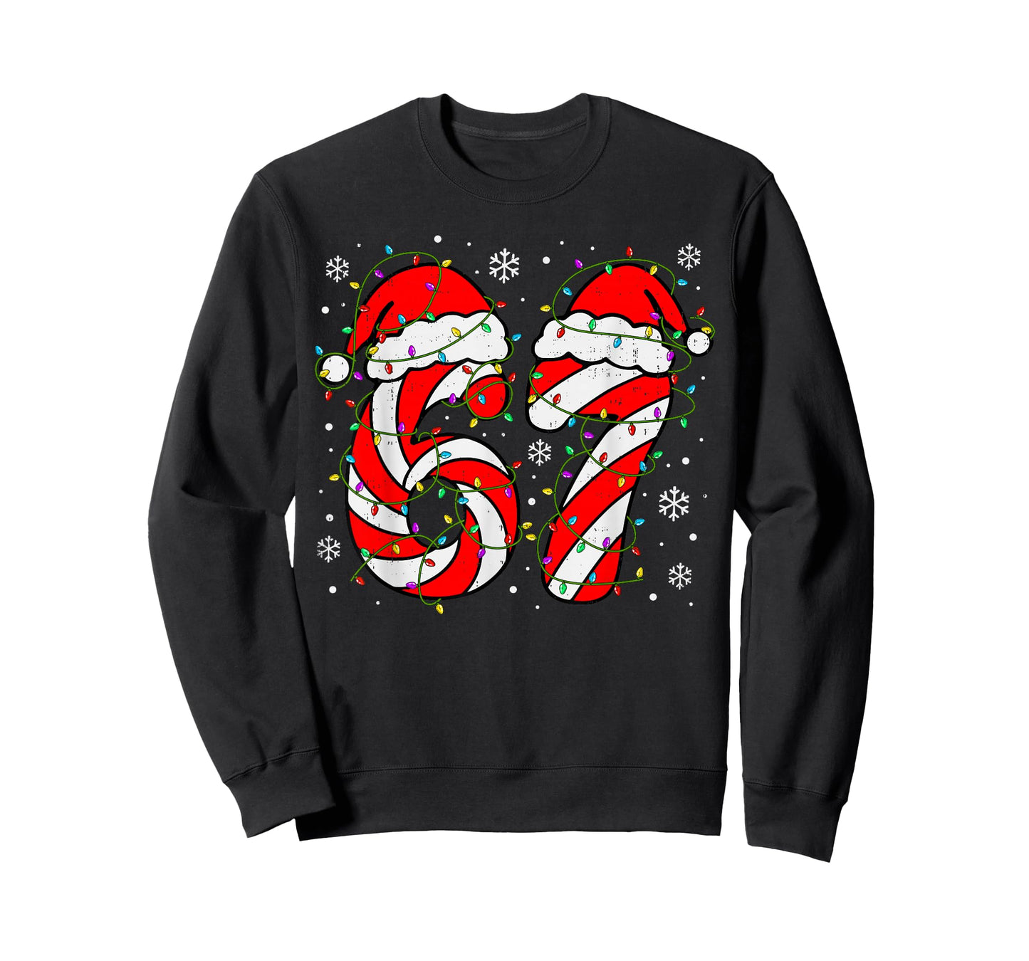 Christmas 67 Candy Cane Six Seven Meme Lights Santa Hat Xmas T-Shirt