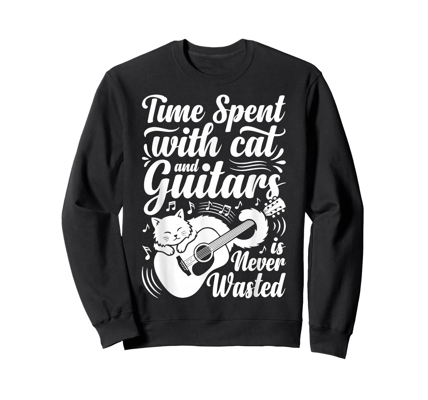 Time Spent with Cats and Guitars is Never Wasted Saying T-Shirt