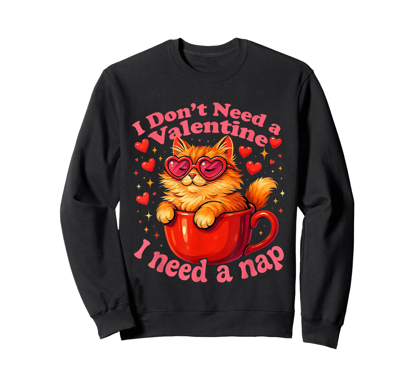 Valentine Cat Nap Funny Cozy Sleep Design T-Shirt