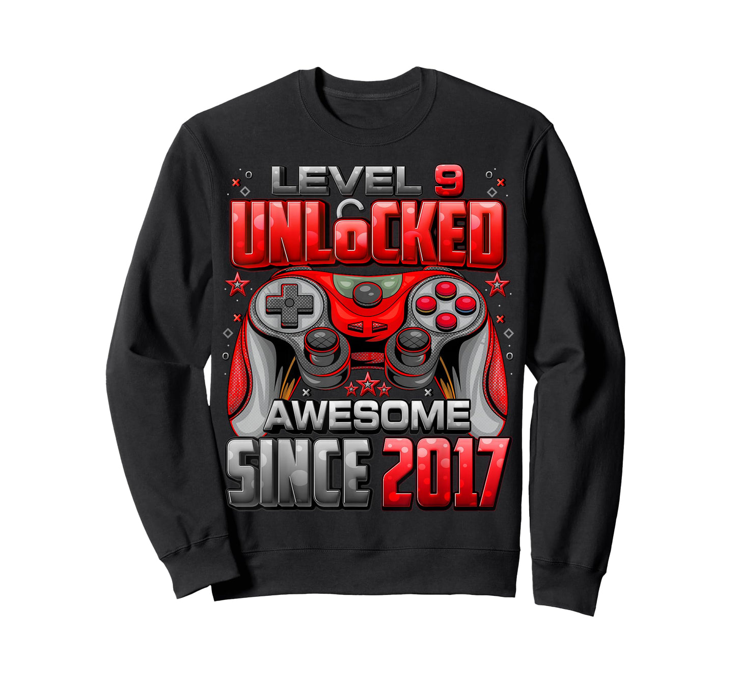 Level 9 Unlocked Awesome Since 2017 9th Birthday Gaming T-Shirt