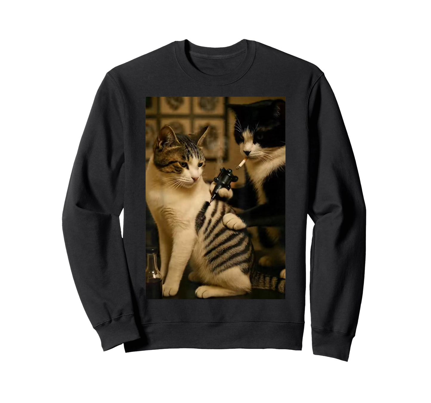 Vintage Cigarette Cat Smoking Tattoo Inked Artist Funny Meme T-Shirt