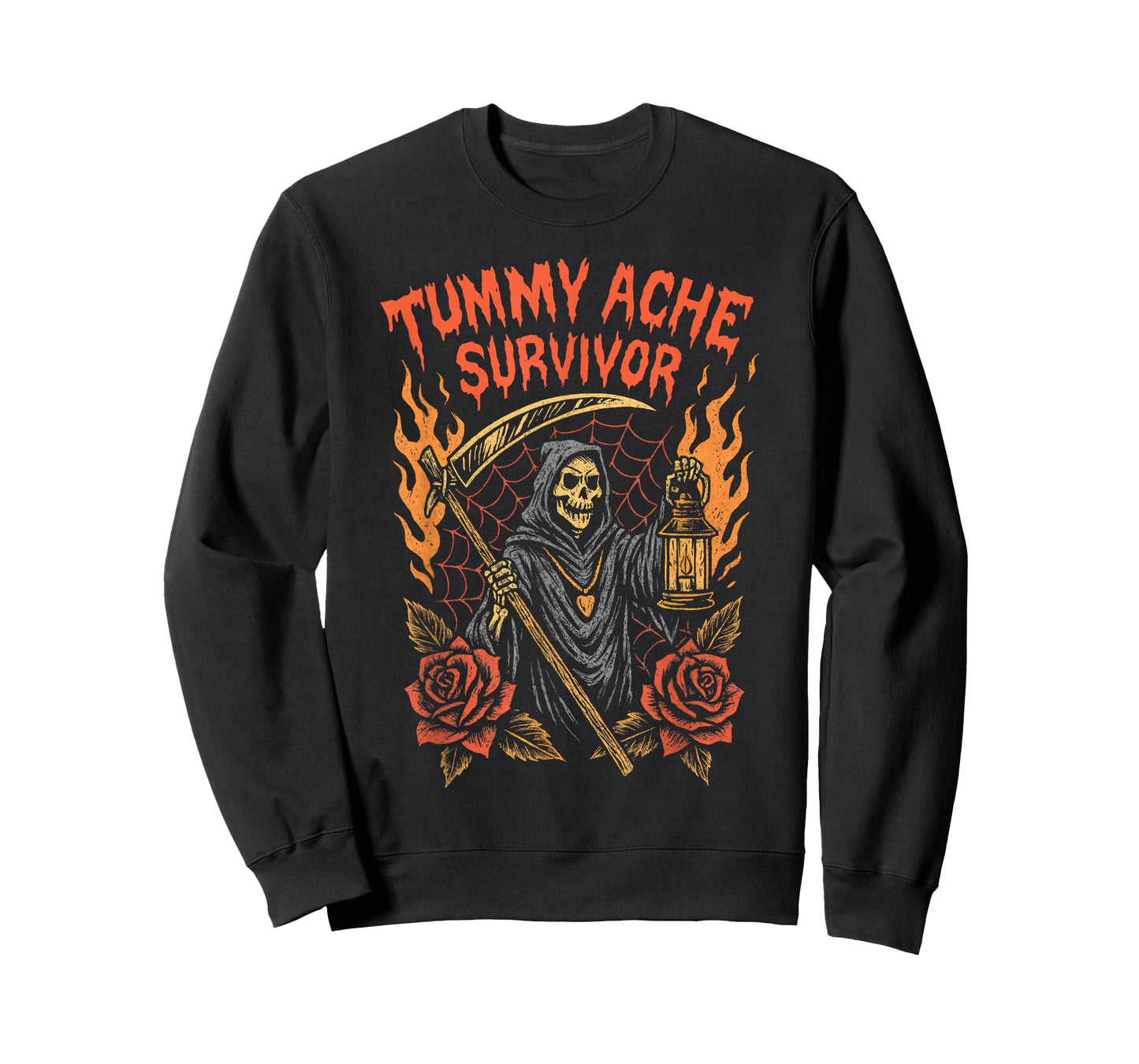 Tummy Ache Survivor Grim Reaper My Tummy Hurts Stomach Ache T-Shirt