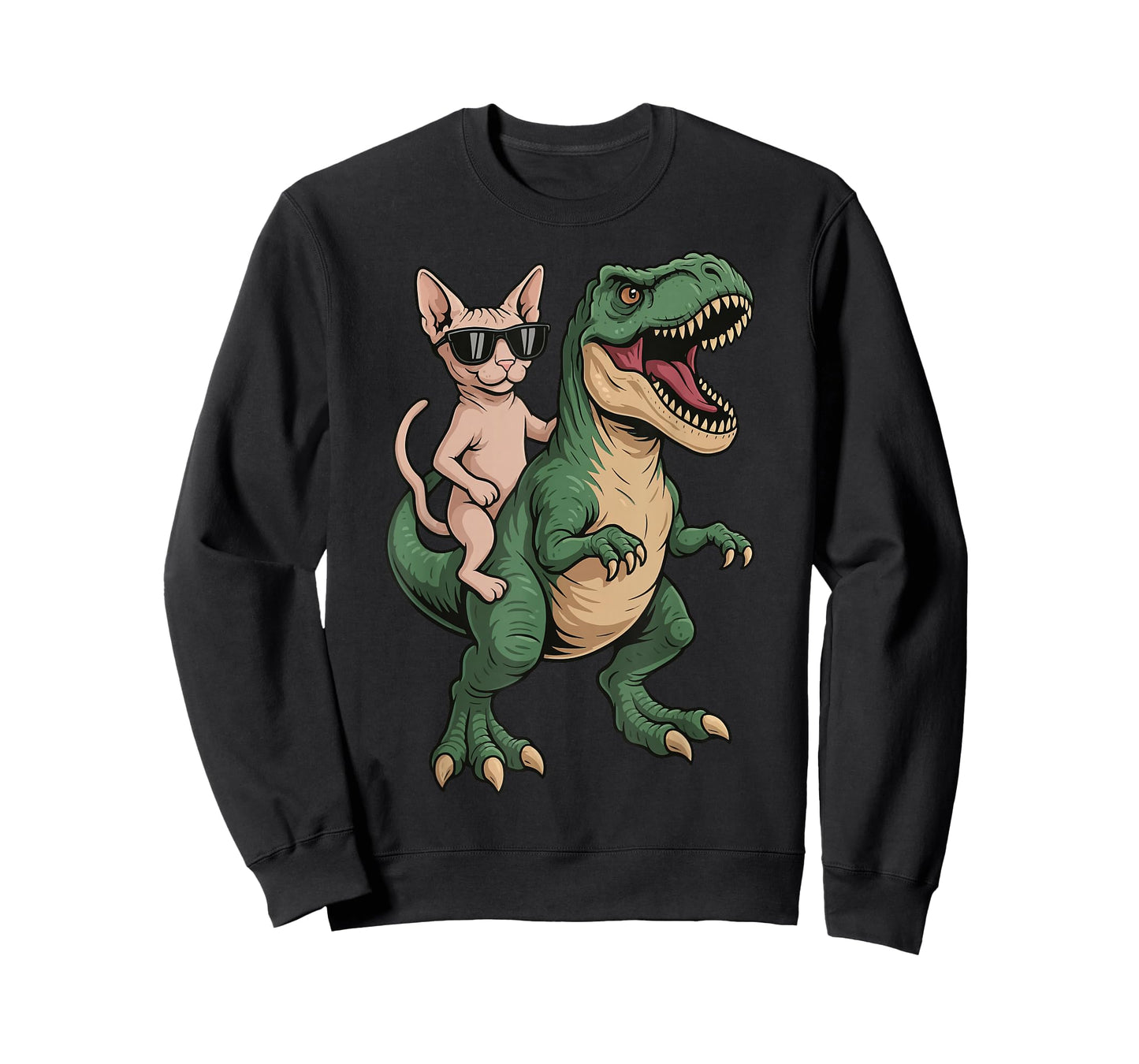 Sphynx Cat Riding T-Rex T-Shirt
