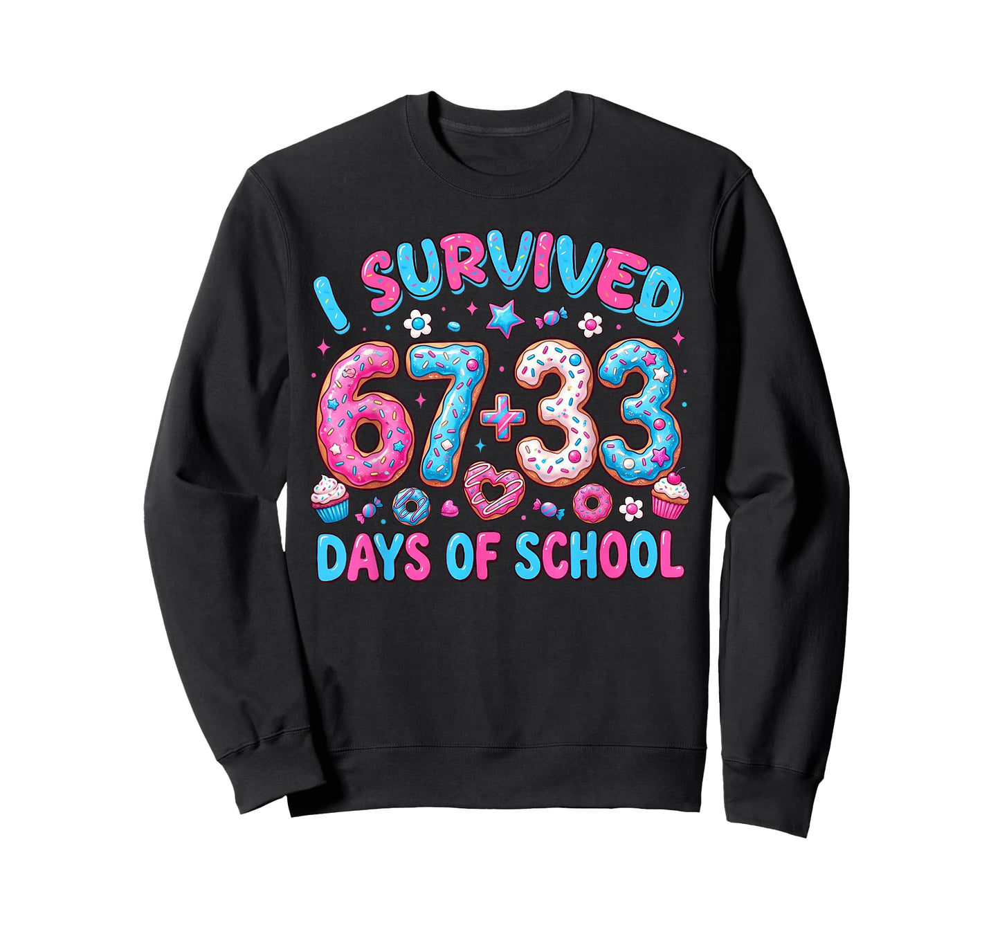 I Survived 67 + 33 Day of School Six Seven Donut Teacher Kid T-Shirt