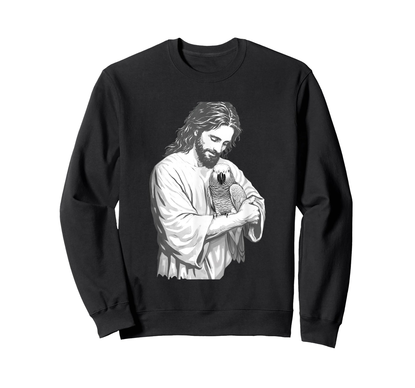 Funny Jesus Christ Holding African Grey Parrot Bird Graphic T-Shirt