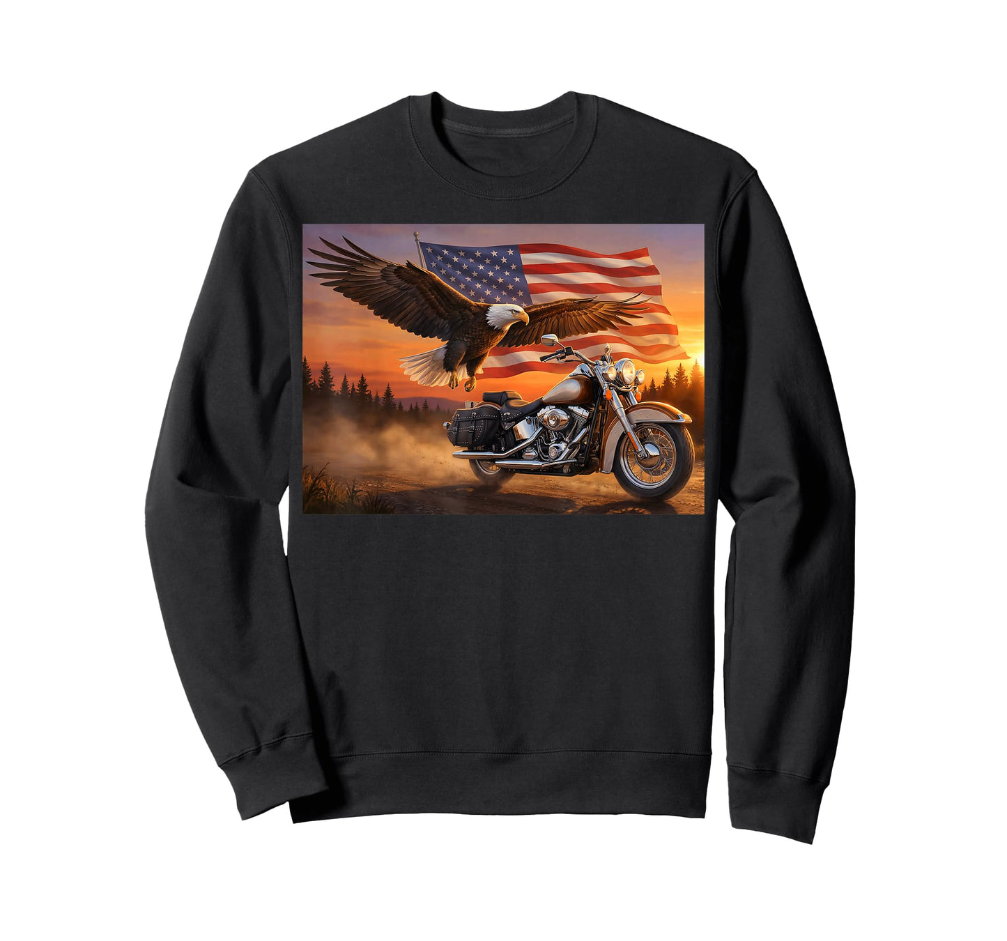 American Flag Motorcycle USA Flag Biker Retro T-Shirt