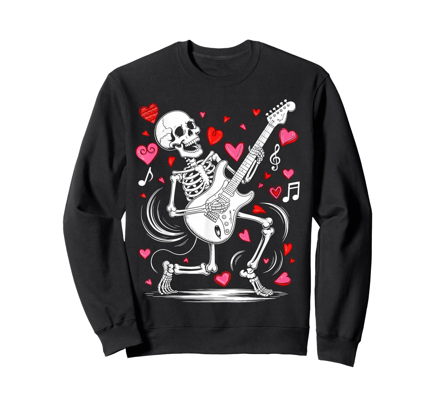Funny Valentine Skeleton Playing Guitar Rock and Roll T-Shirt