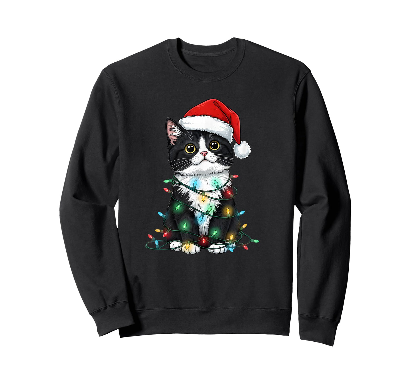 Tuxedo Cat Tree Christmas Lights Xmas Pajama Men Women T-Shirt