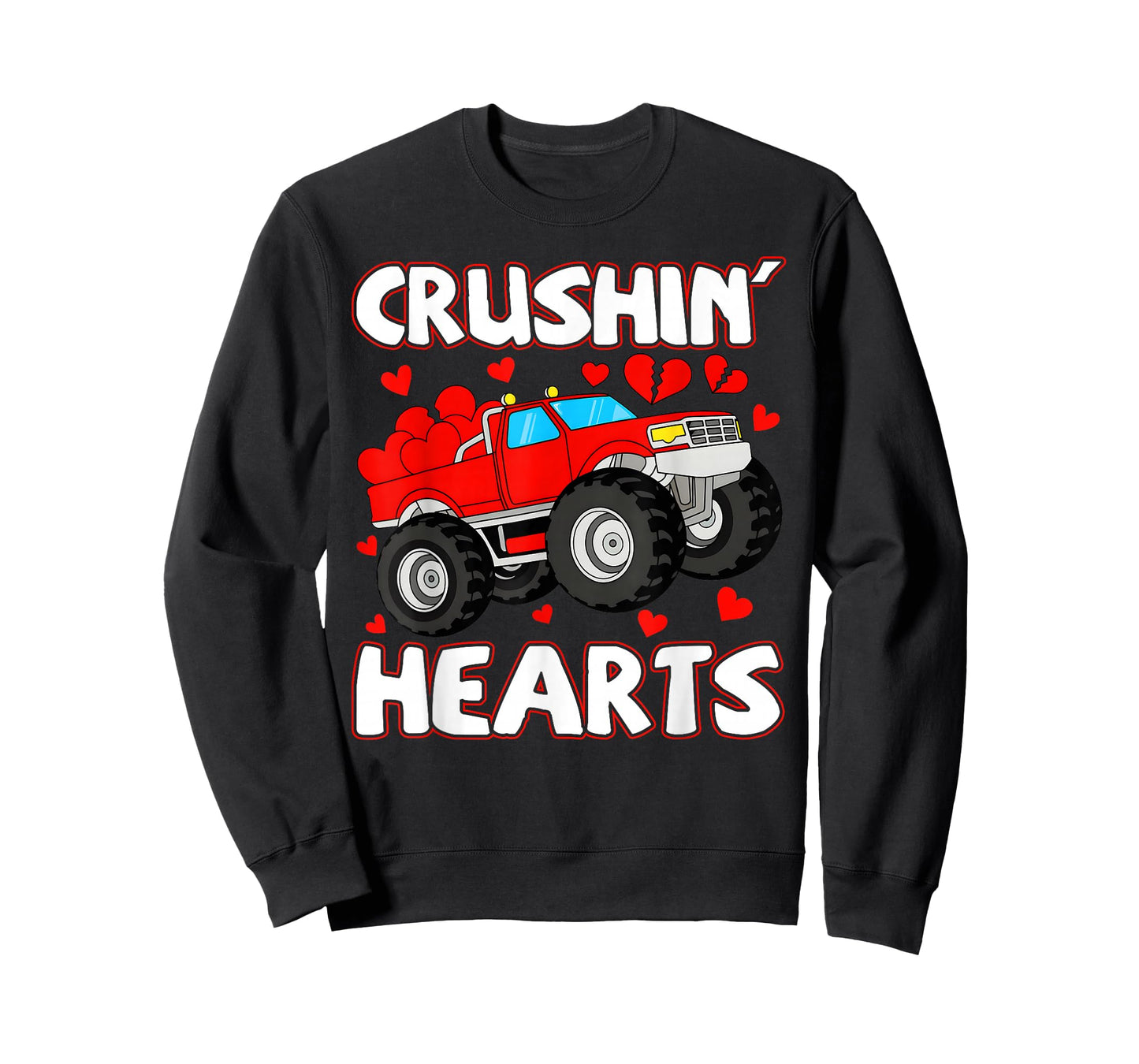 Valentine Crushin Hearts Monster Truck Boys Girls Kids T-Shirt