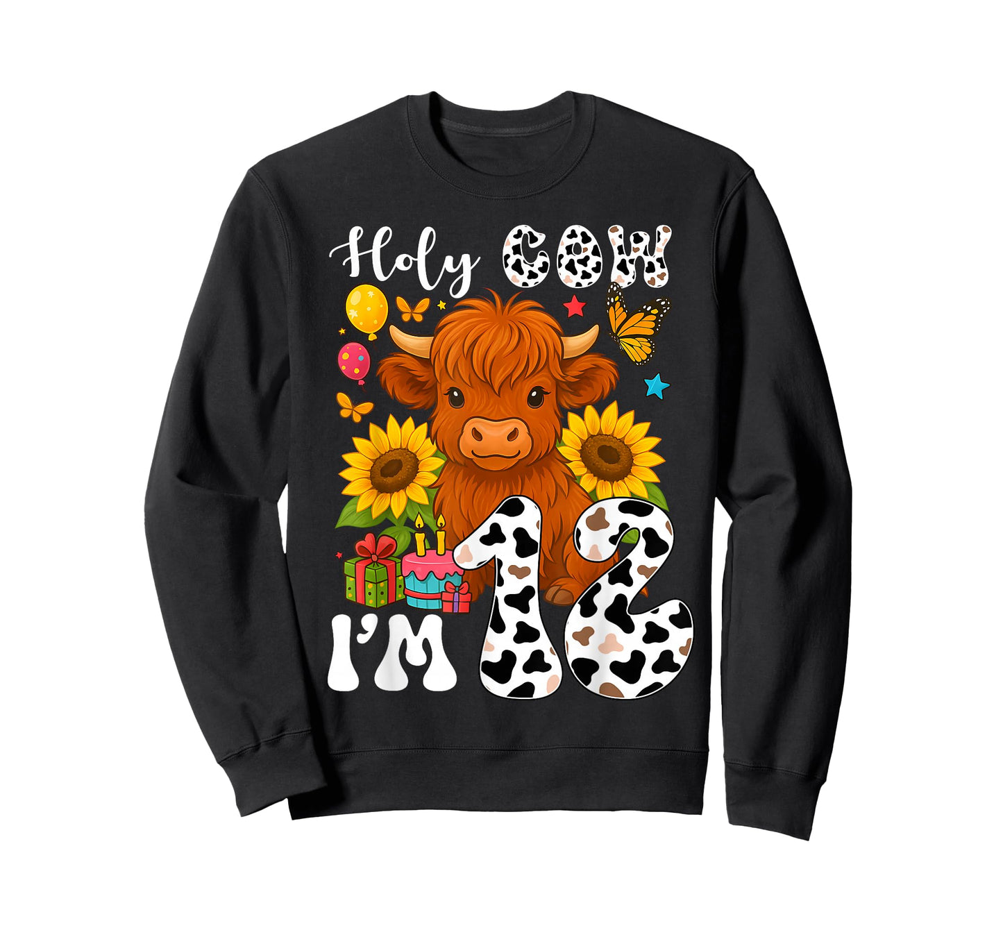 Holy Cow I'm 12 Years Old Farm Cow Sunflowers 12th Birthday T-Shirt