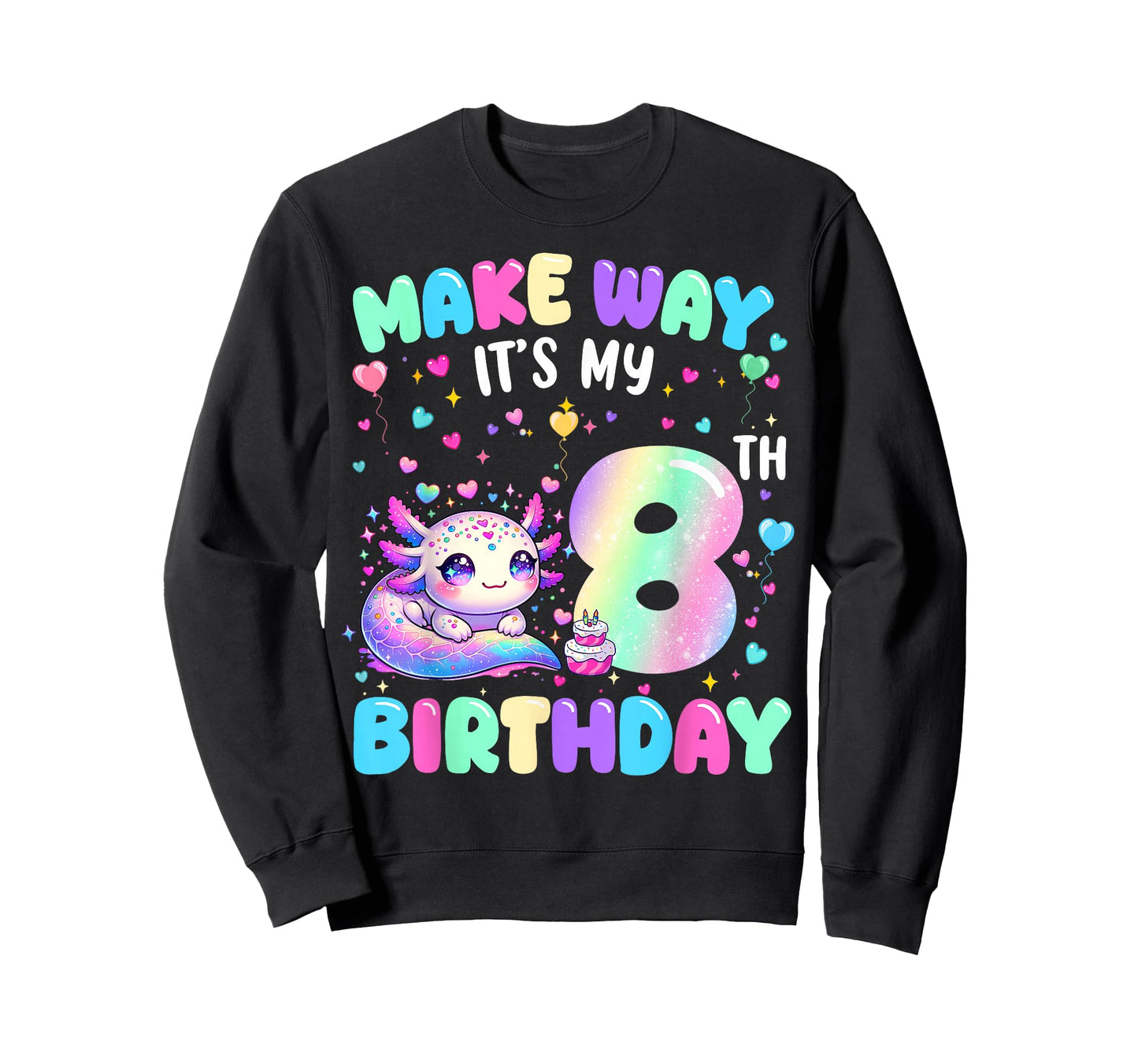 It's My 8th Birthday Girl Cute Axolotl 8 Year Old Bday Kids T-Shirt