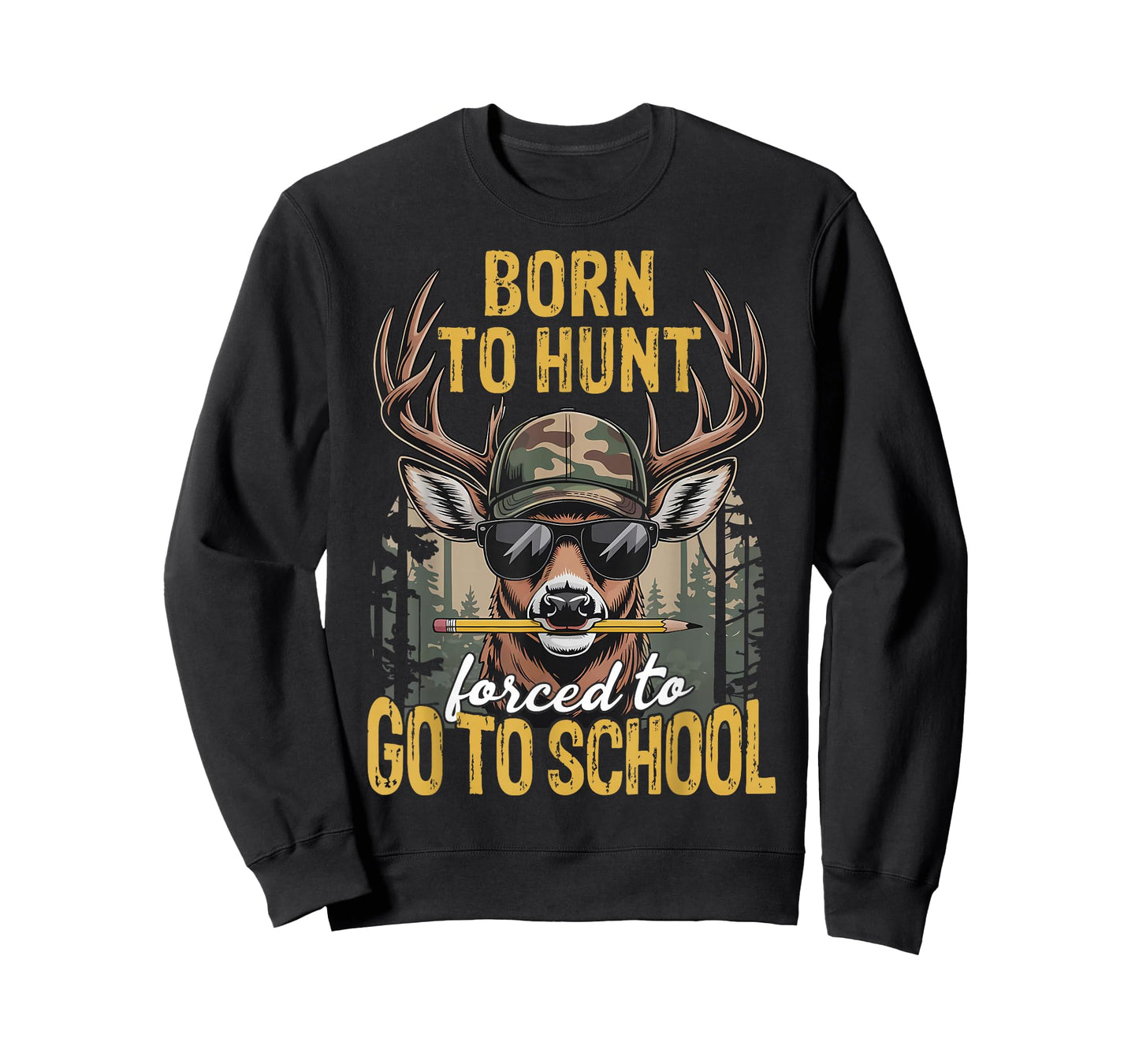 Camo Deer Hunting Boys Kids Funny Born Hunt Forced Go School T-Shirt