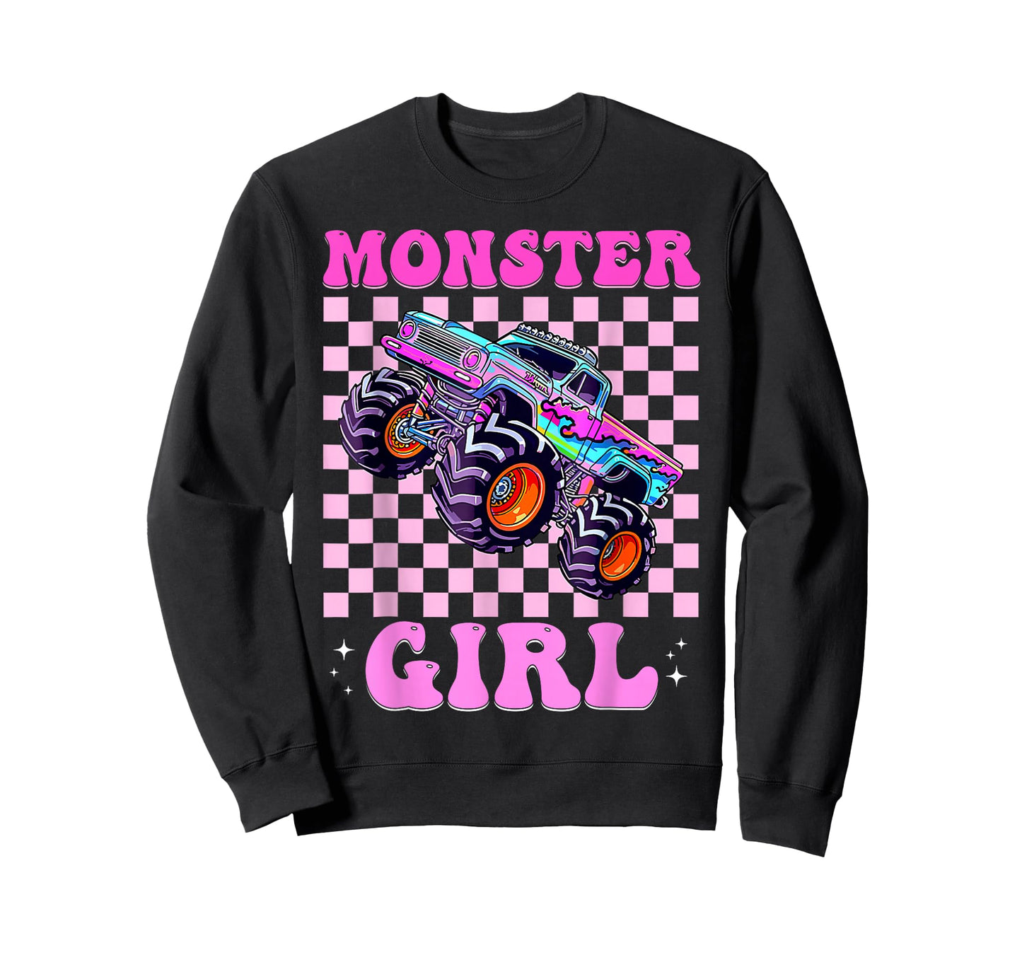 Kids Monster Truck Girl Pink Monster Trucks Lover Mom Groovy T-Shirt
