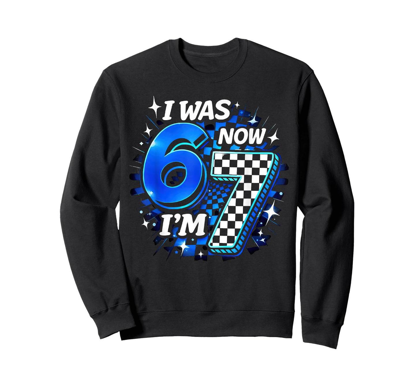 Blue Checkered I was 6 Now I'm 7 Funny 67 Birthday Boy T-Shirt
