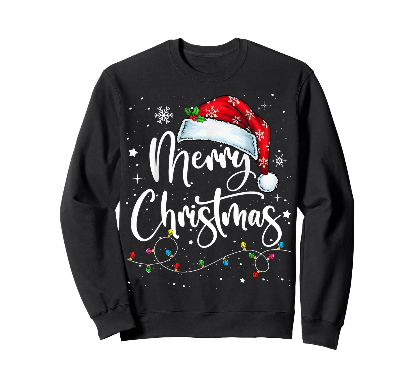 Merry Christmas Lights Santa Hat Xmas Family Matching Pajama T-Shirt