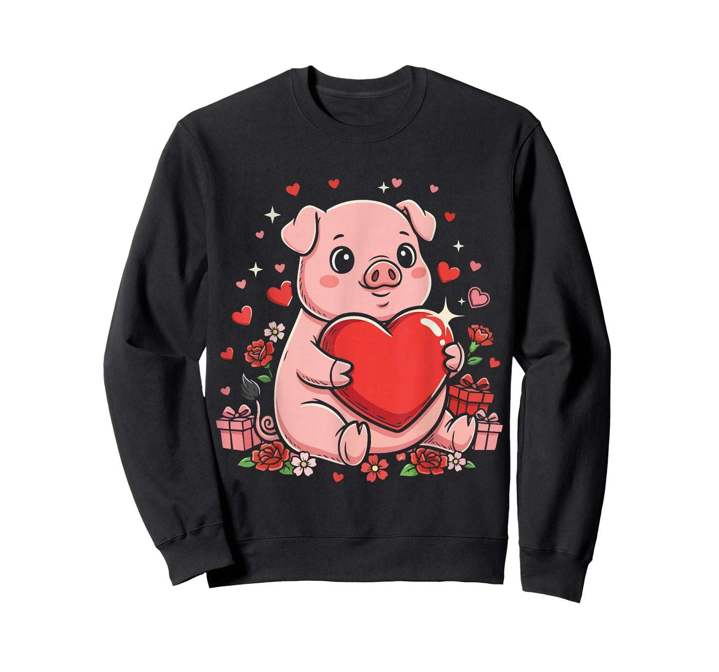 Pig Cute Farm Animal Holding Heart Love Valentine T-Shirt