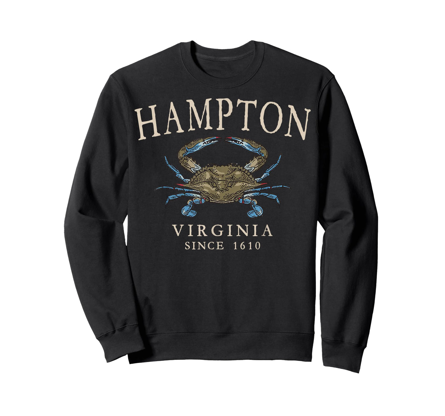 Hampton Virginia Blue Crab Since 1610 Ivory Letters T-Shirt