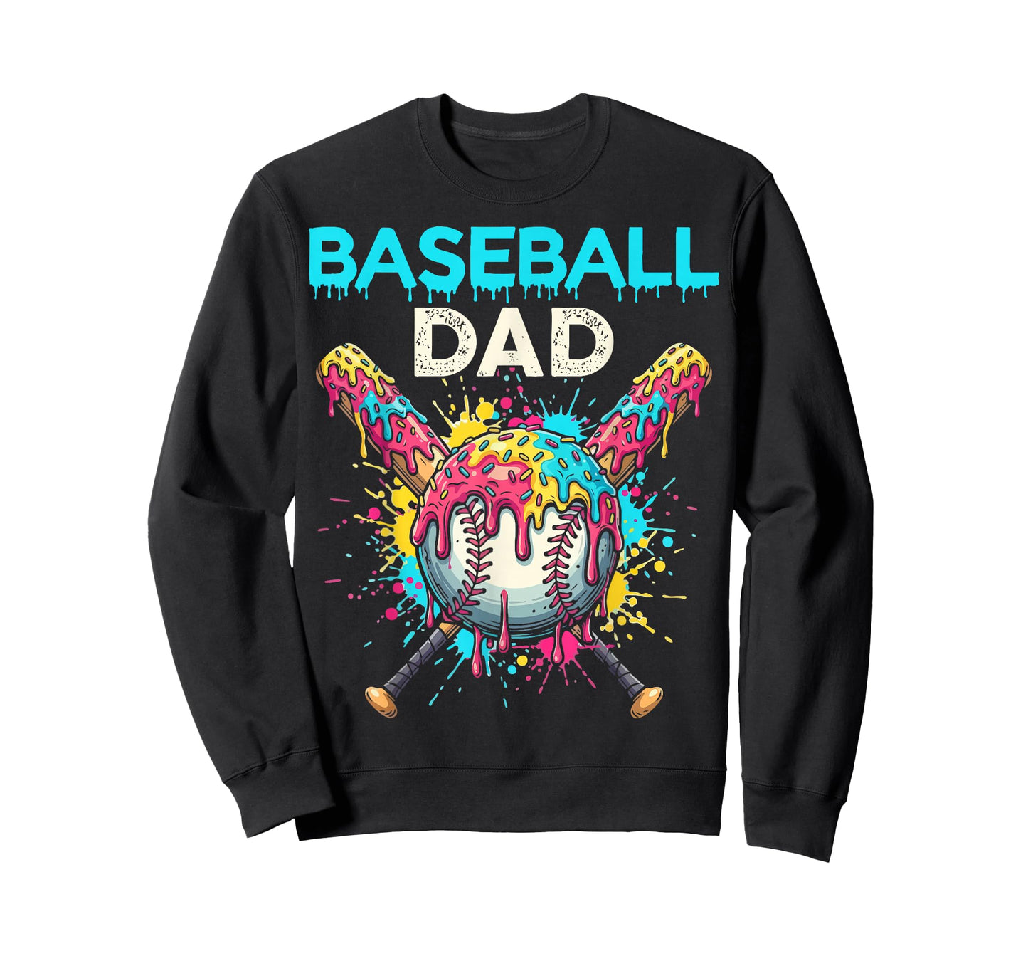 Baseball Dad Ice Cream Drip Crossed Bats Sport T-Shirt