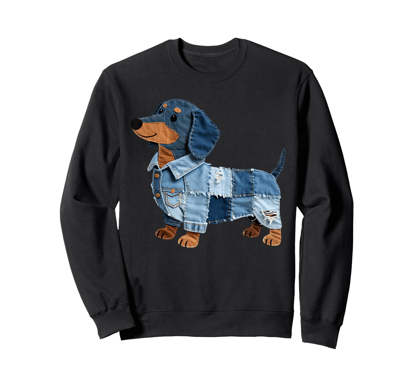 Denim Dachshund Dog Patchwork Puppy Vintage Art T-Shirt