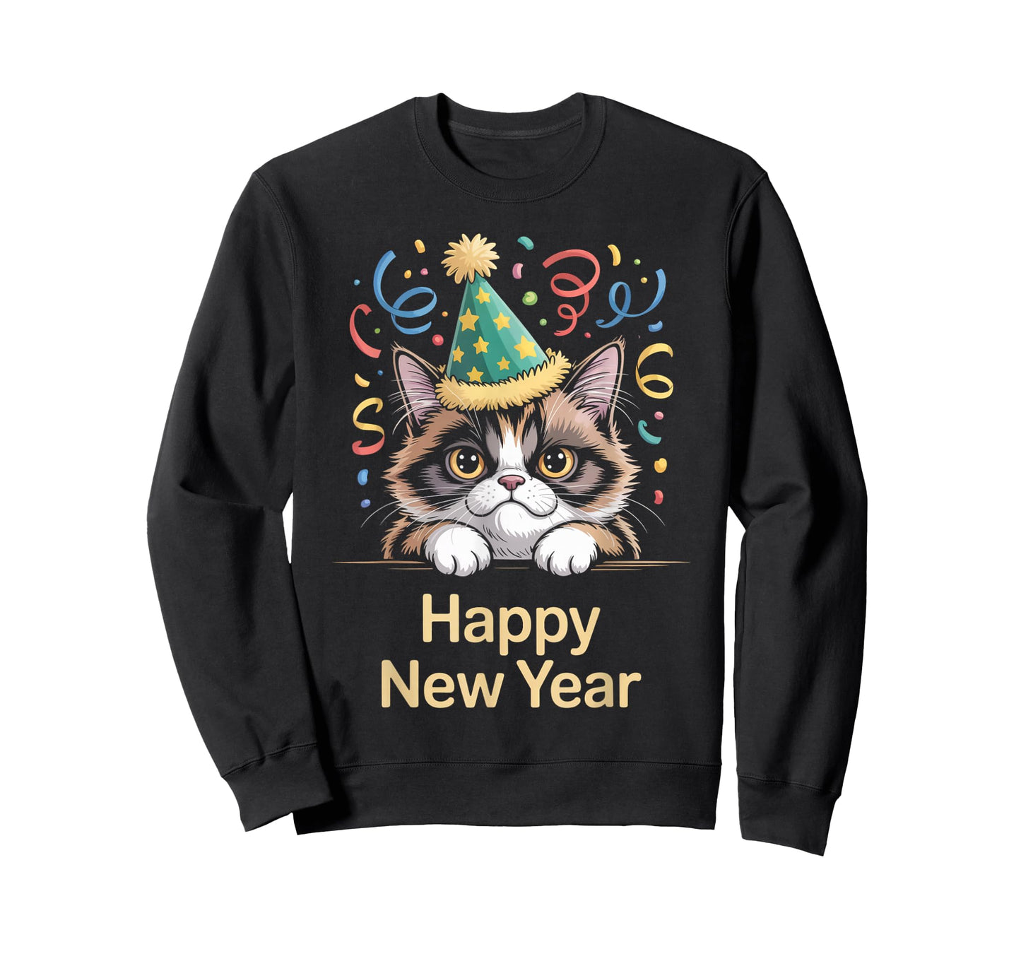 Cute Party Cat Happy New Year Funny New Year’s Eve Tee T-Shirt