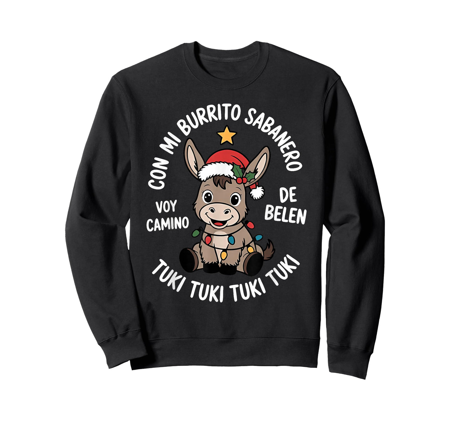 Tuki Tuki Donkey Santa Hat Spanish Mexican Christmas Sweater T-Shirt