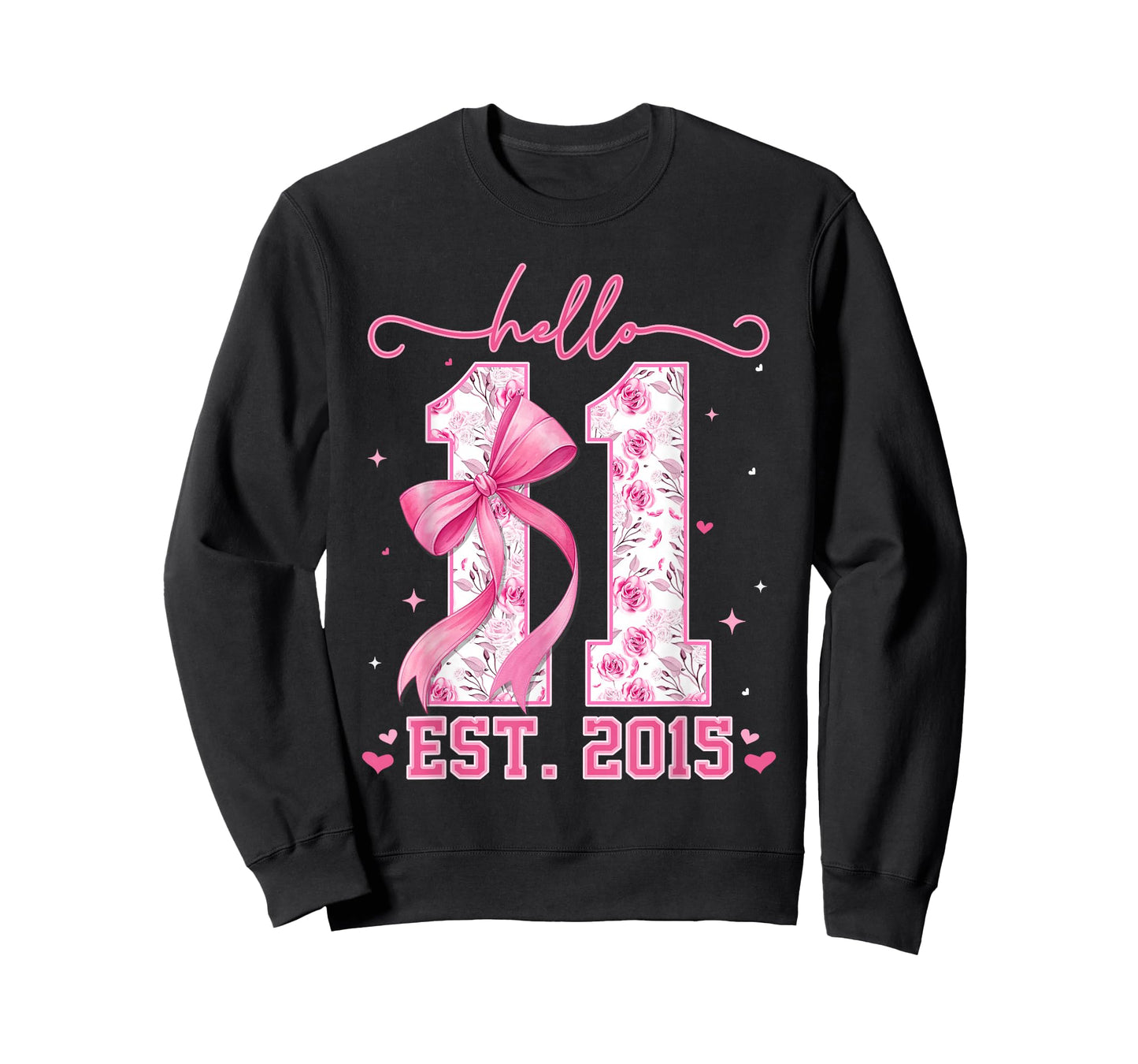Hello Eleven Est 2015 Pink Coquette Bow 11th Birthday Girl T-Shirt