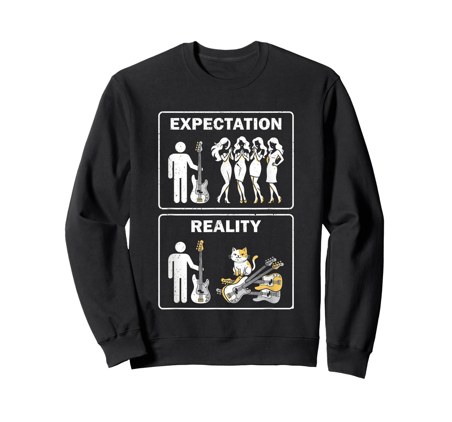 Expectation Reality Bass Guitar Cat Dad Musician Meme T-Shirt