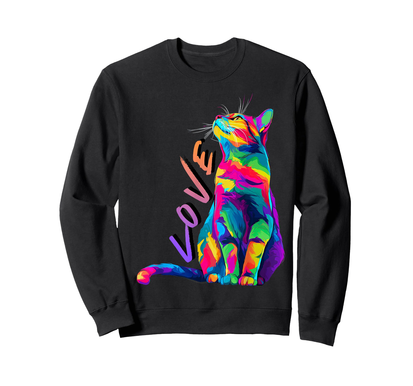 Colorful Rainbow Cat Love Art Cute Vibrant Feline Design T-Shirt