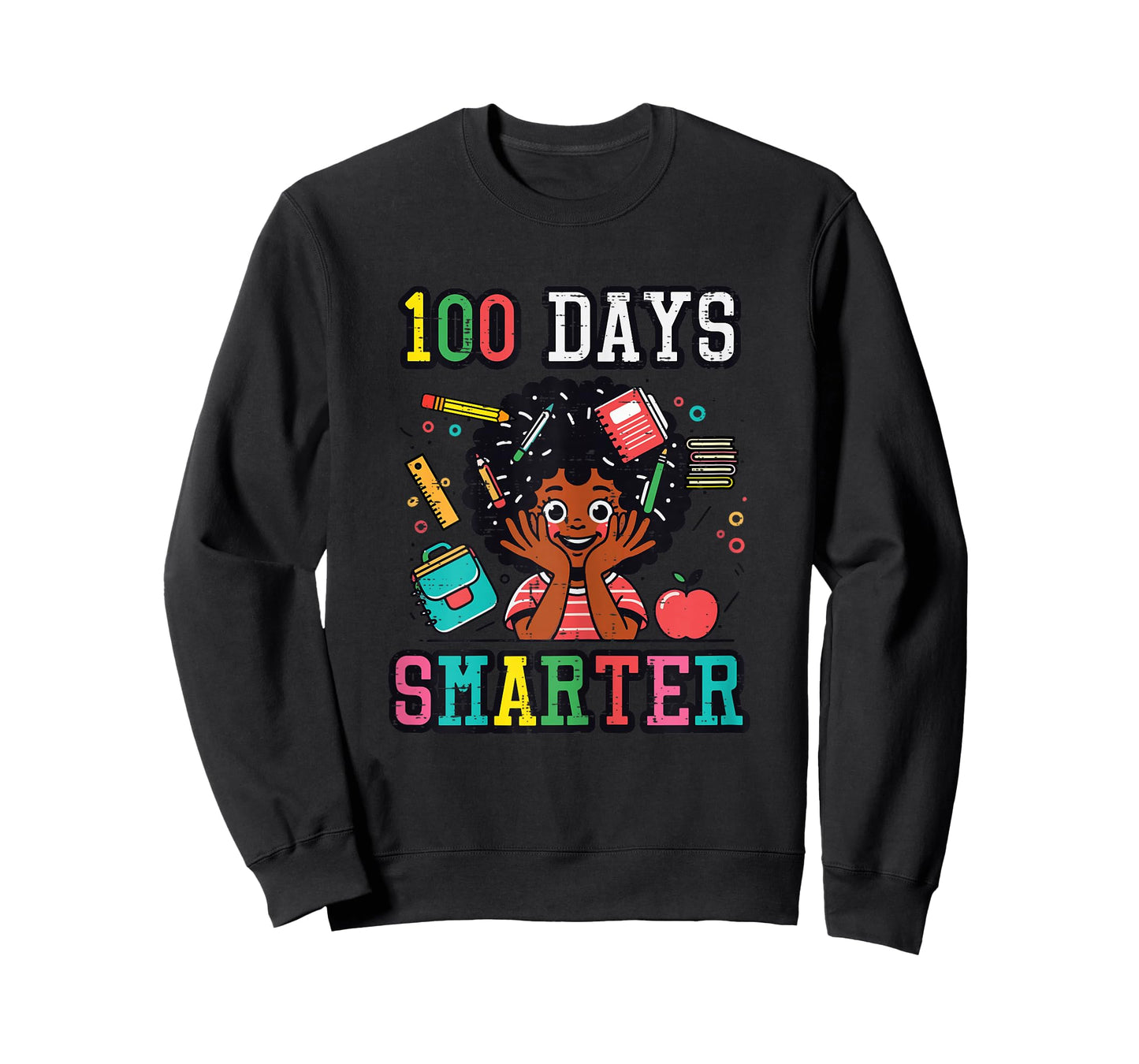 100 Days Smarter Black Afro Girl 100th Day School Girls Kids T-Shirt