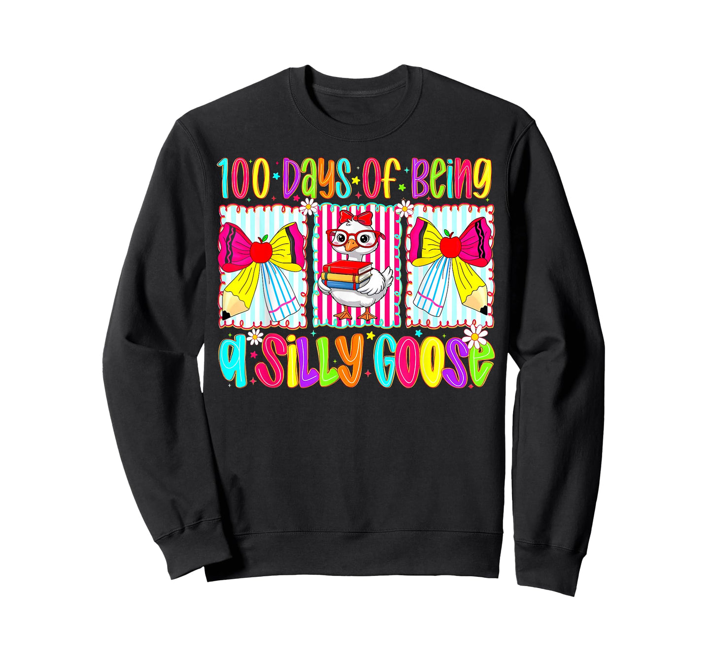 100 Days of School Girls Teacher Bow 100th Day Silly Goose T-Shirt