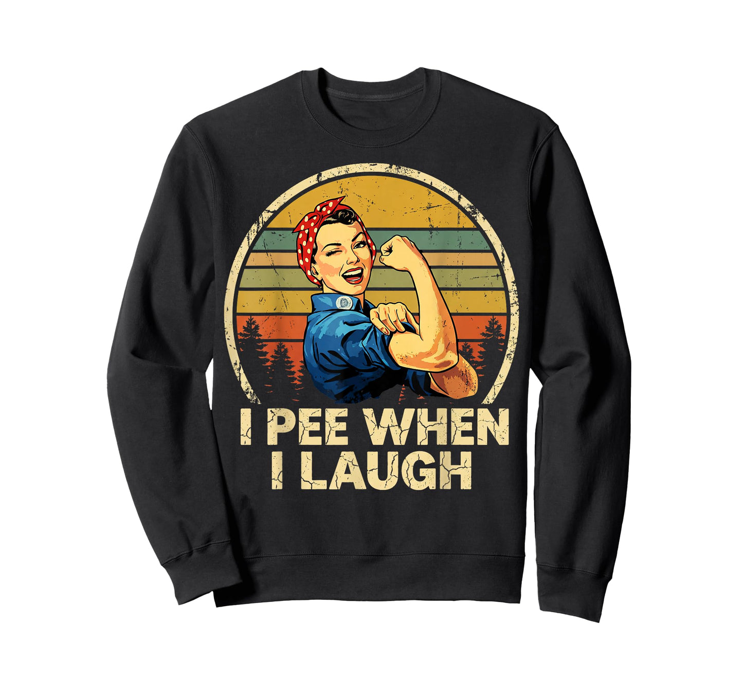Funny I Pee When I Laugh Retro Woman Winking Sunset T-Shirt
