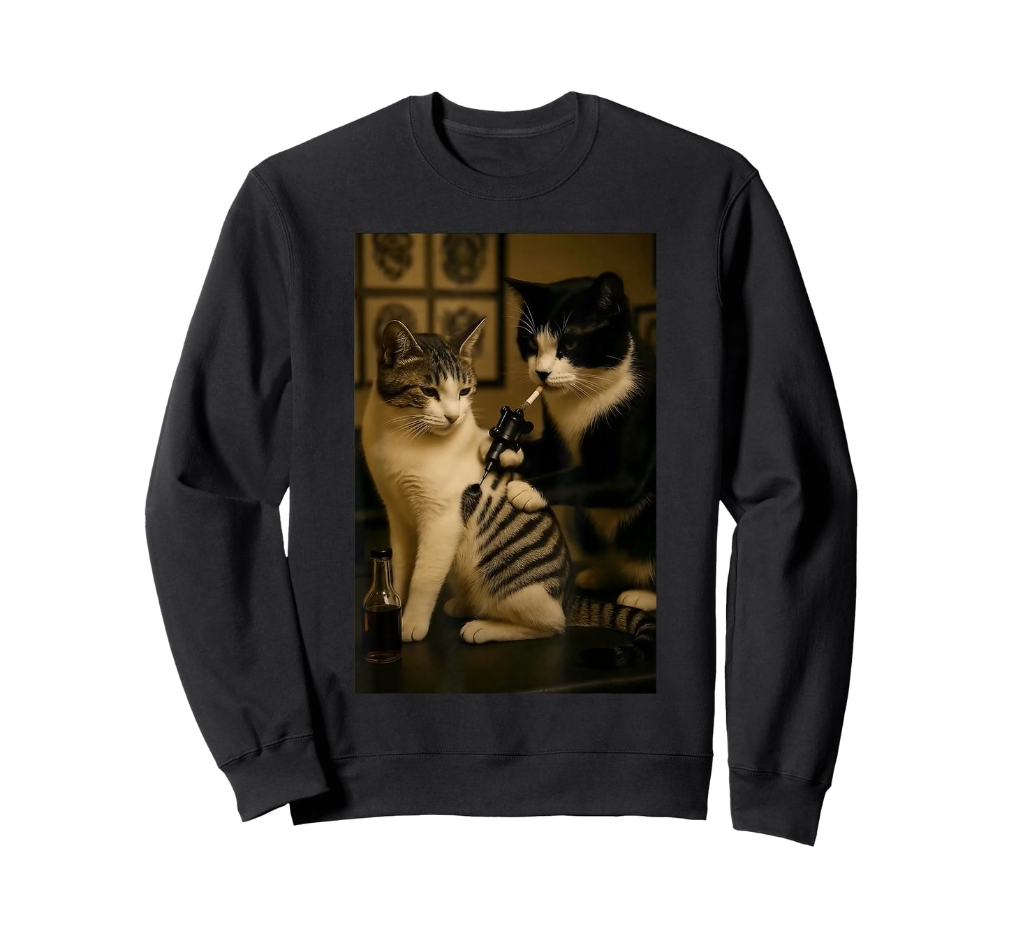 Vintage Cat Smoking Tattoo Inked Kitty Artist Funny Meme T-Shirt