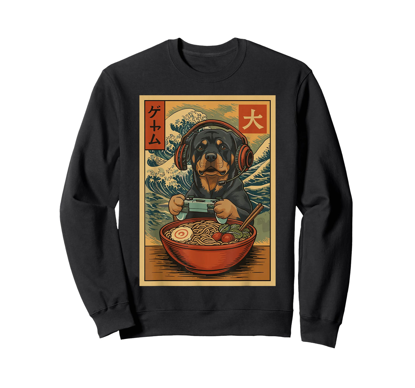 Kawaii Anime Gamer Rottweiler Ramen Retro Japanese Gaming T-Shirt
