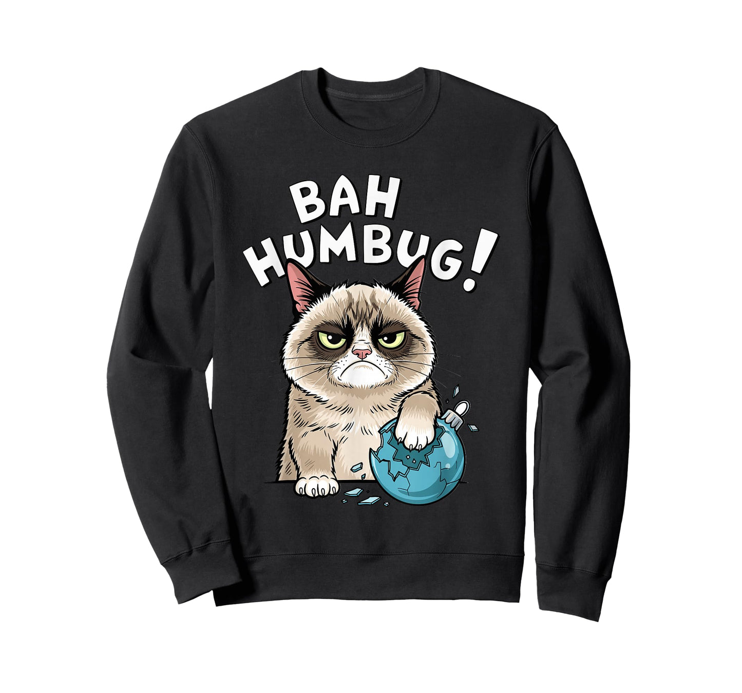 Bah Humbug Funny Bad Cat Christmas Hater Cat Lover Xmas T-Shirt