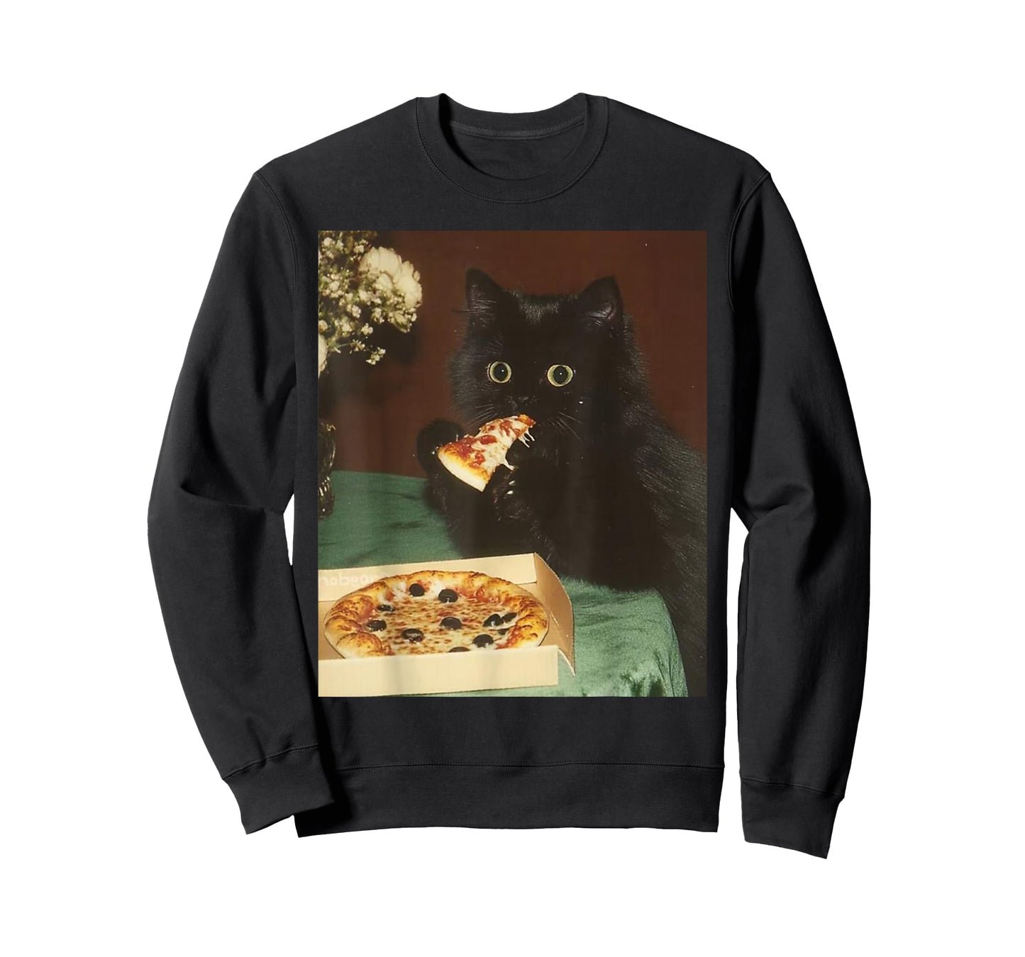 Funny Black Cat Eating Pizza Vintage Meme Kitty Lover T-Shirt