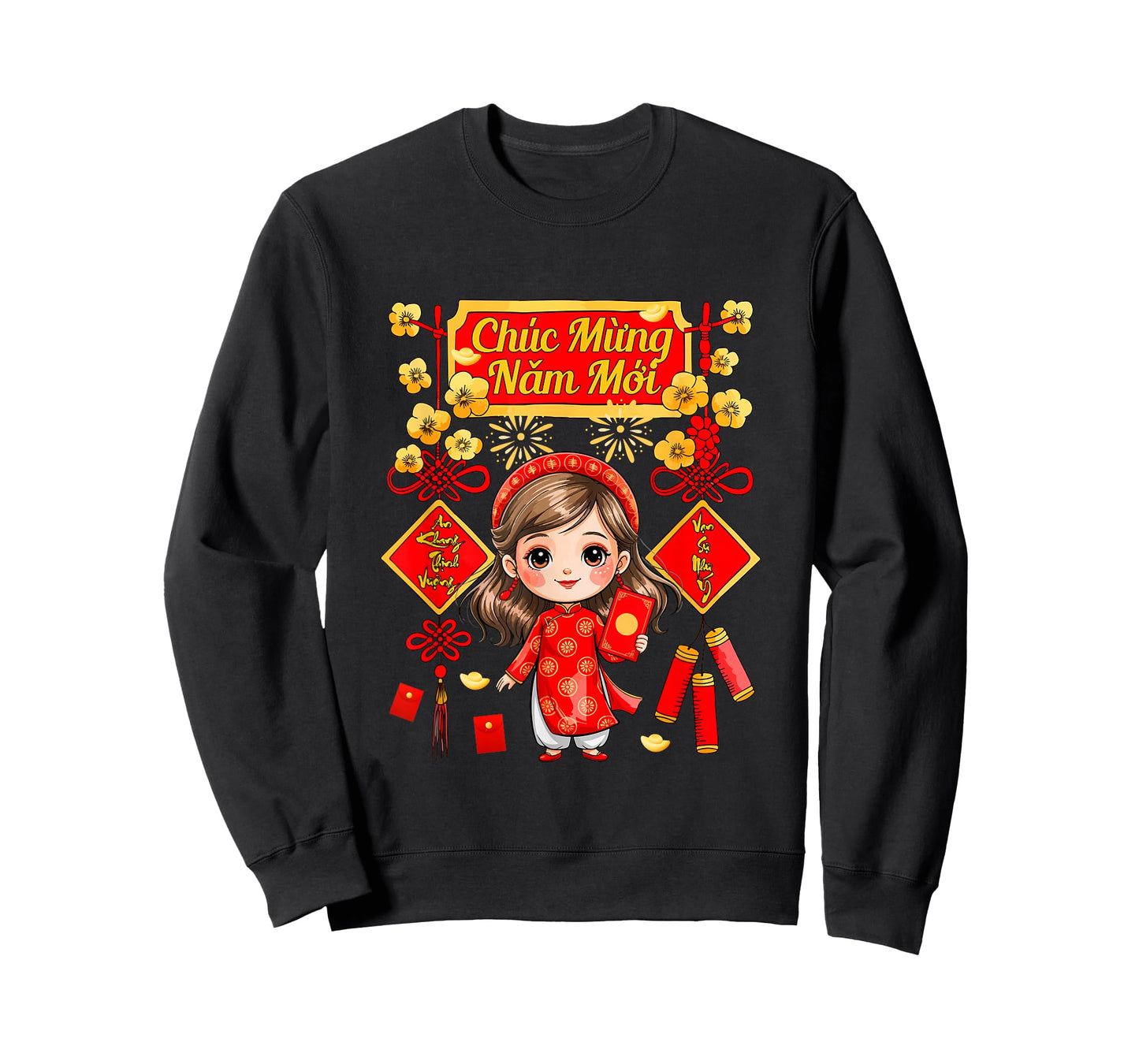 Mung NAM Moi New Year Vietnamese Kid Girl Wearing Ao Dai T-Shirt