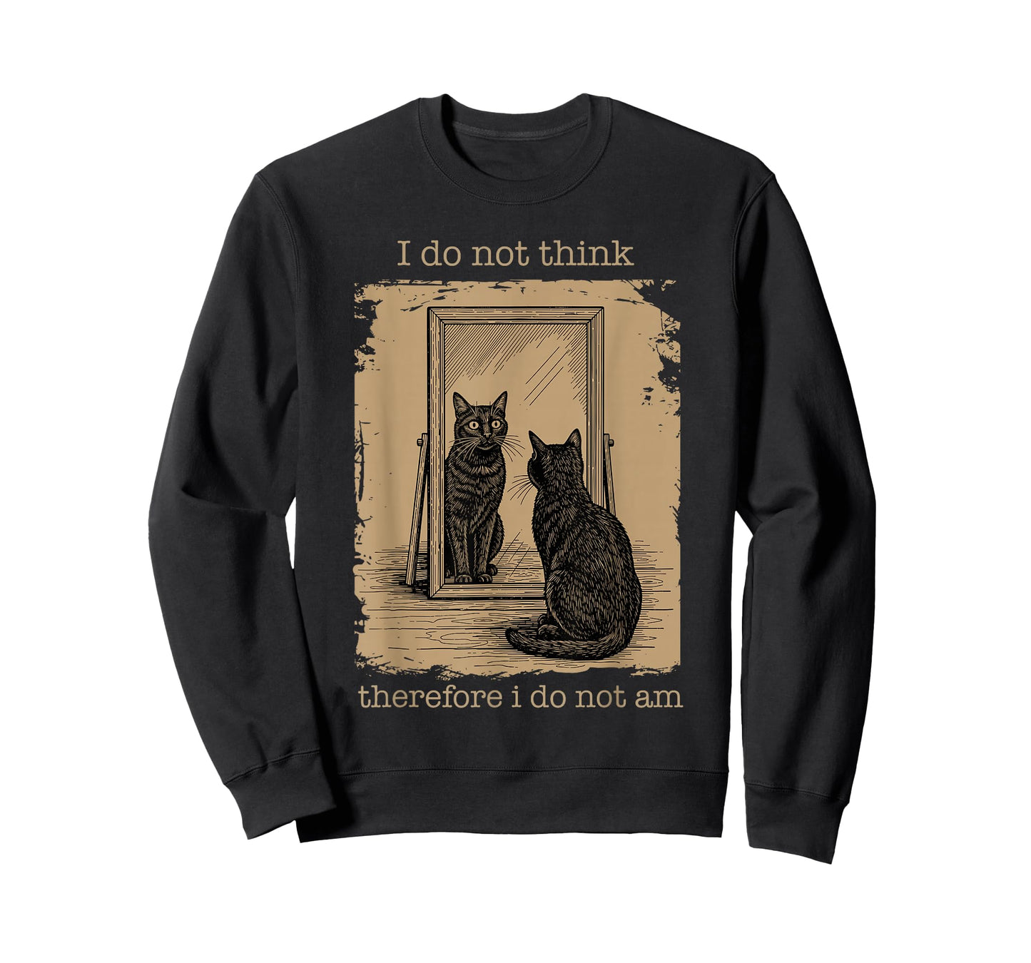 Funny I Do Not Think Therefore I Do Not Am, Vintage Meme Cat T-Shirt
