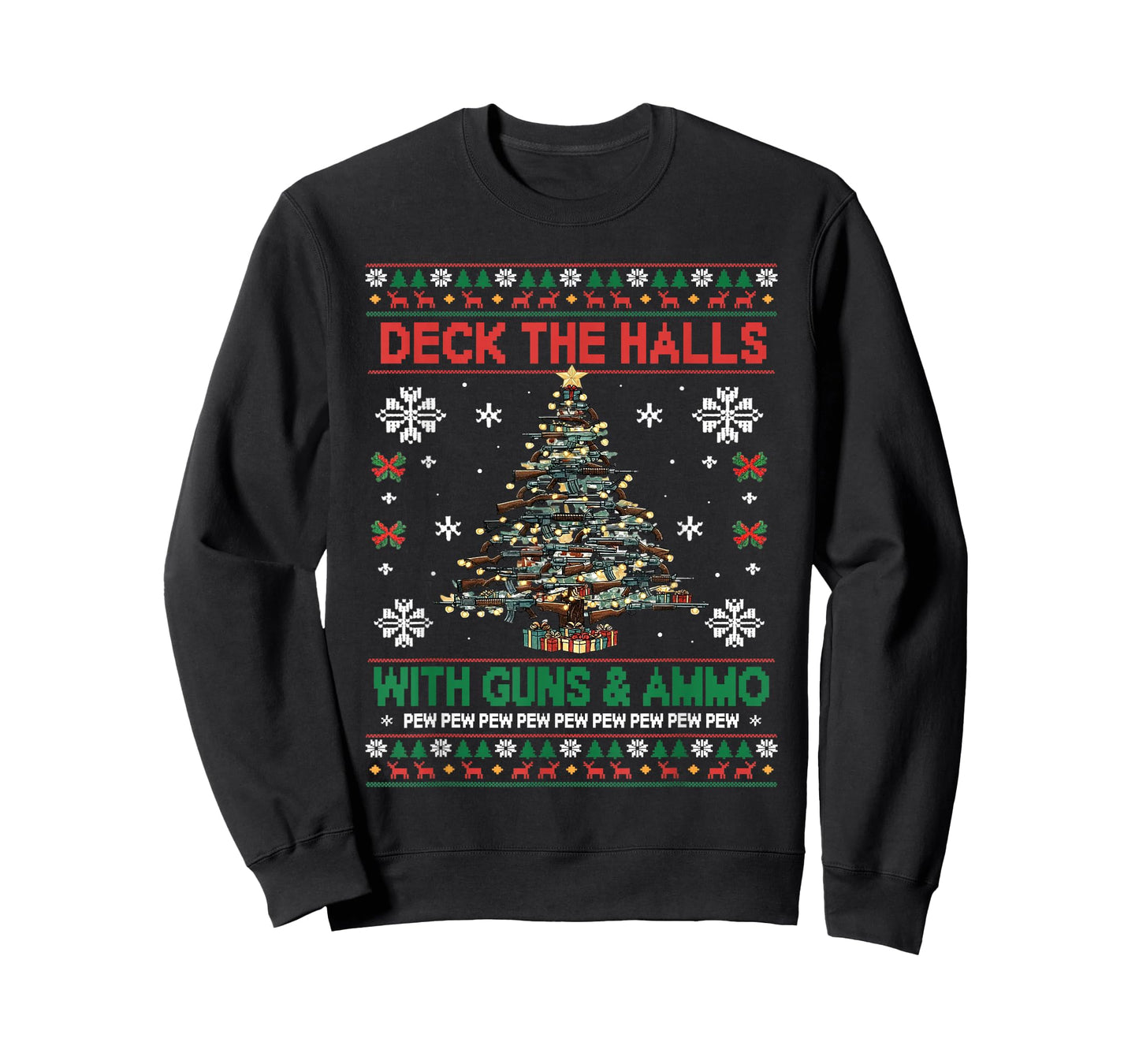 Retro Deck The Halls with Guns & Ammo Funny Christmas T-Shirt