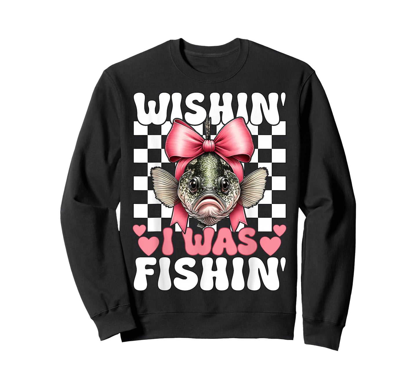 Wishin' I was Fishin' Crappie Fish Fishing Girl Coquette Bow T-Shirt
