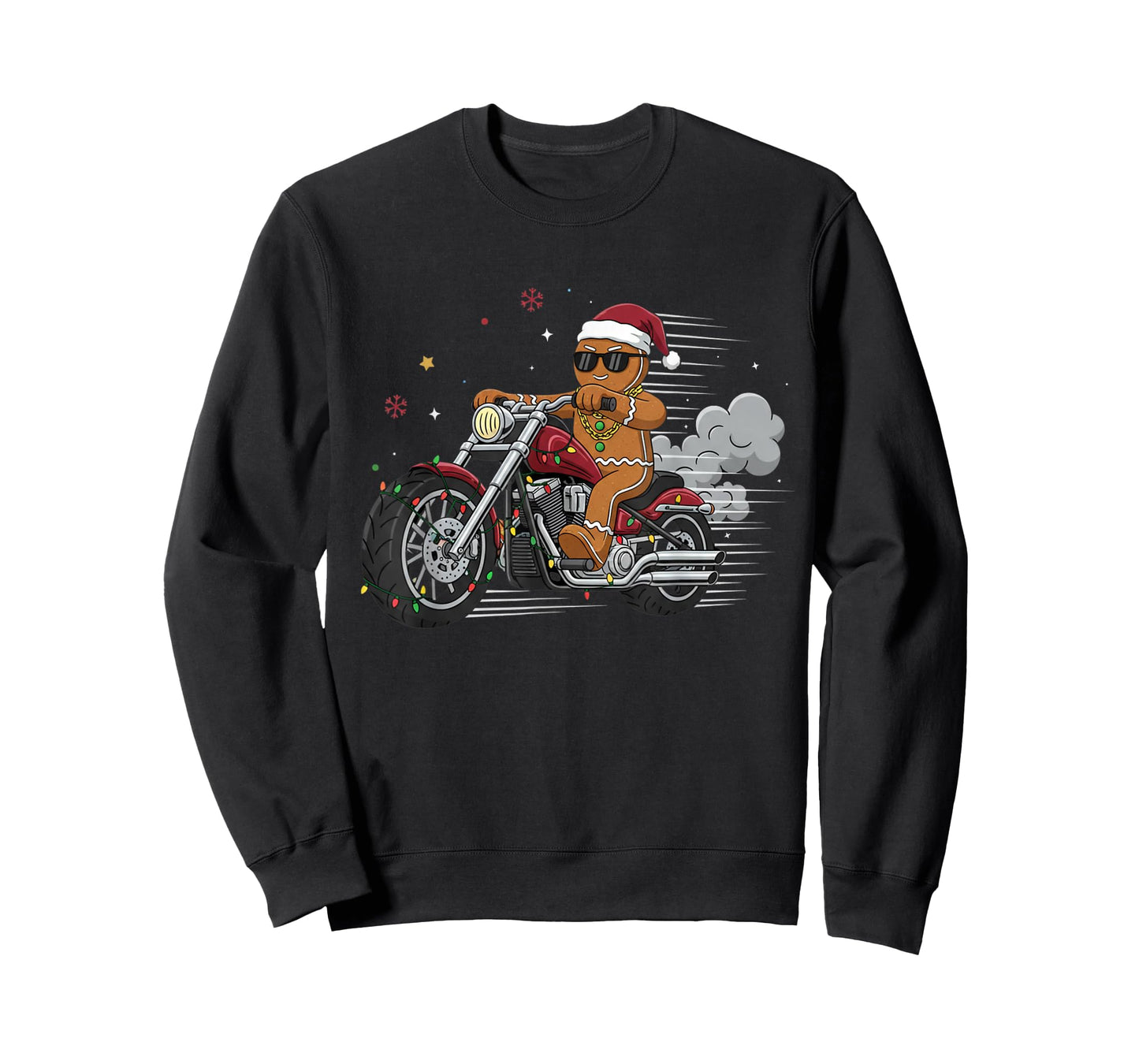 Funny Christmas Gingerbread Man Biker Riding a Motorcycle T-Shirt