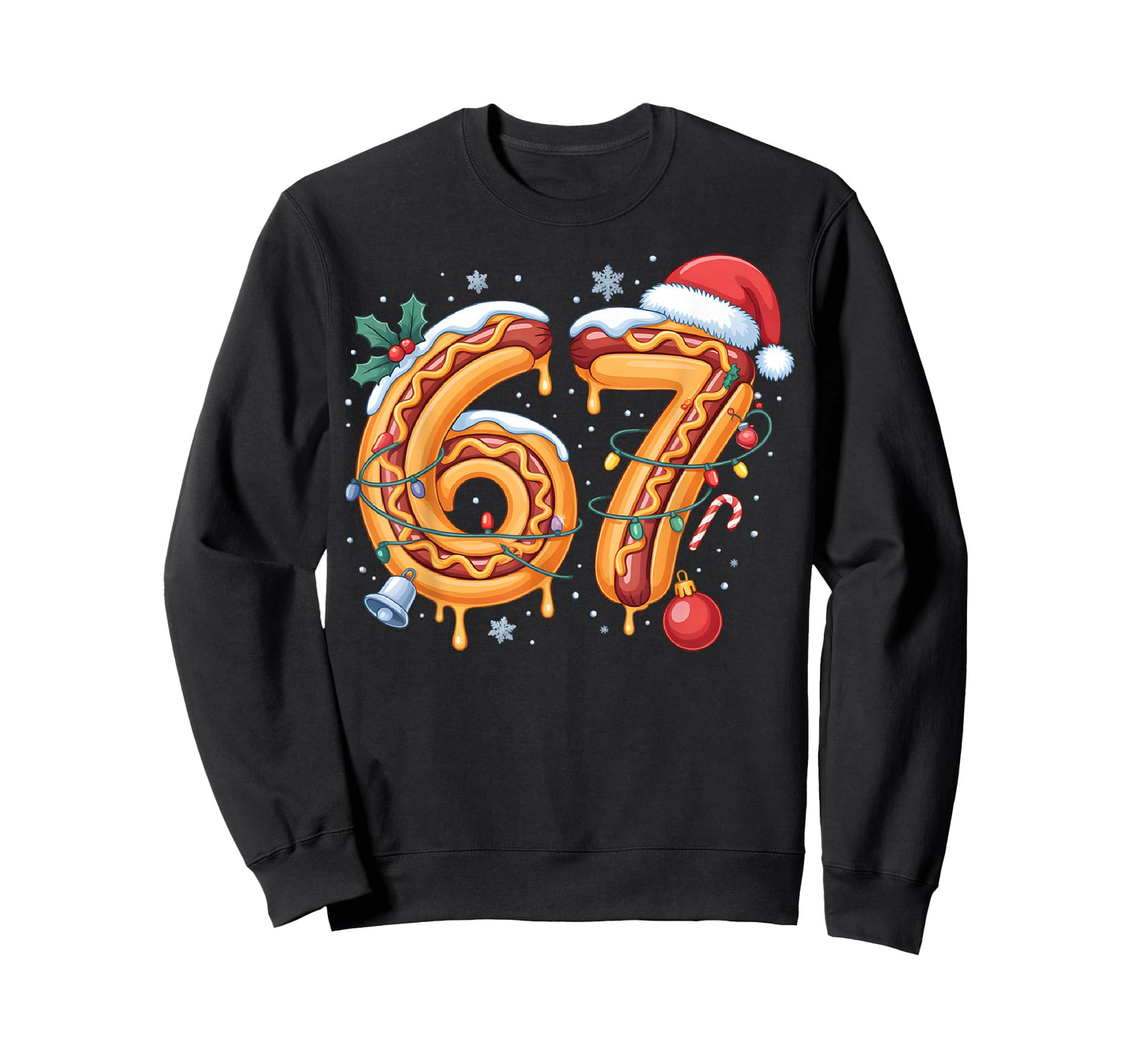 67 Hot Dog Christmas Lights Santa Hat Funny Six Seven Meme T-Shirt