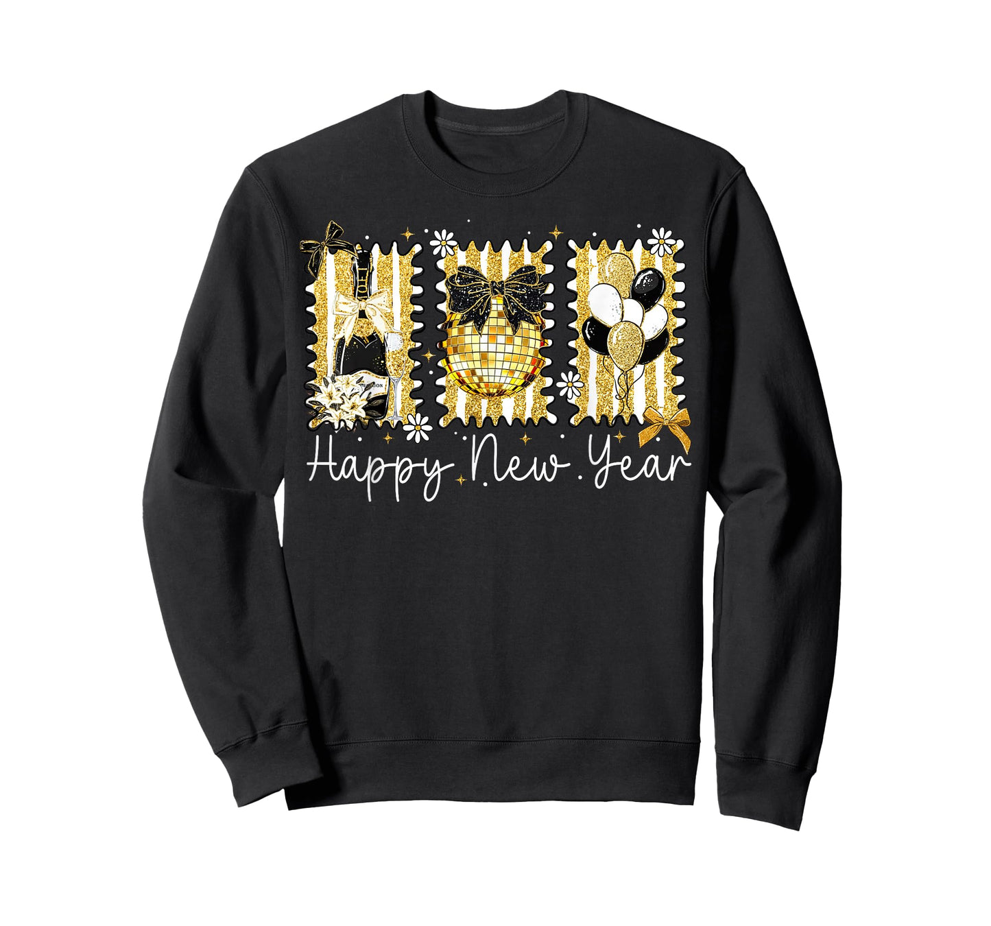 Preppy Happy New Year Disco Ball Champagne Coquette Bow T-Shirt