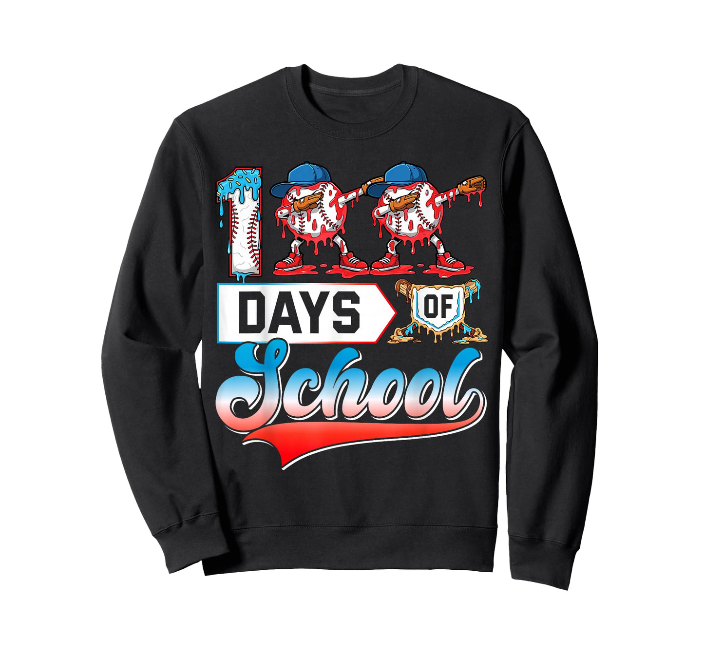 100 Days of School Boys Baseball Drip 100th Day Dabbing Ball T-Shirt