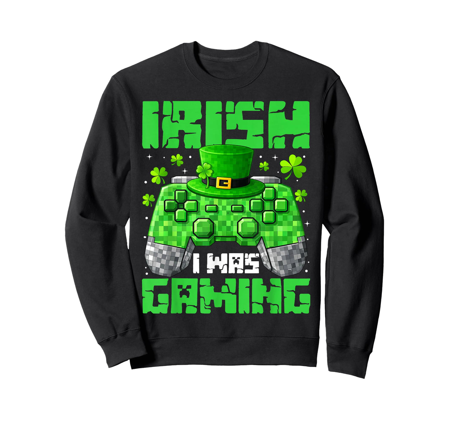 Pixel St Patricks Day Irish I was Gaming Gamer Men Boys Kids T-Shirt
