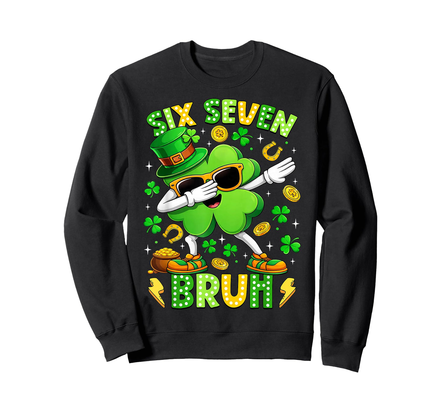 Six Seven Bruh Meme 67 Dabbing Shamrock St Patricks Day Kids T-Shirt