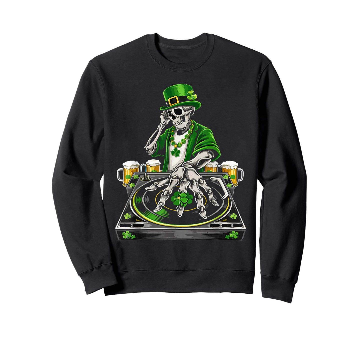 St Patricks Day Skeleton DJ Shamrock Irish Pride T-Shirt